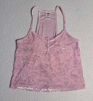 PINK Victoria's Secret Crushed Velvet Racerback Tank Top with Henley Buttons